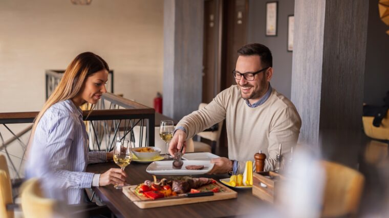 Couple on a date in restaurant