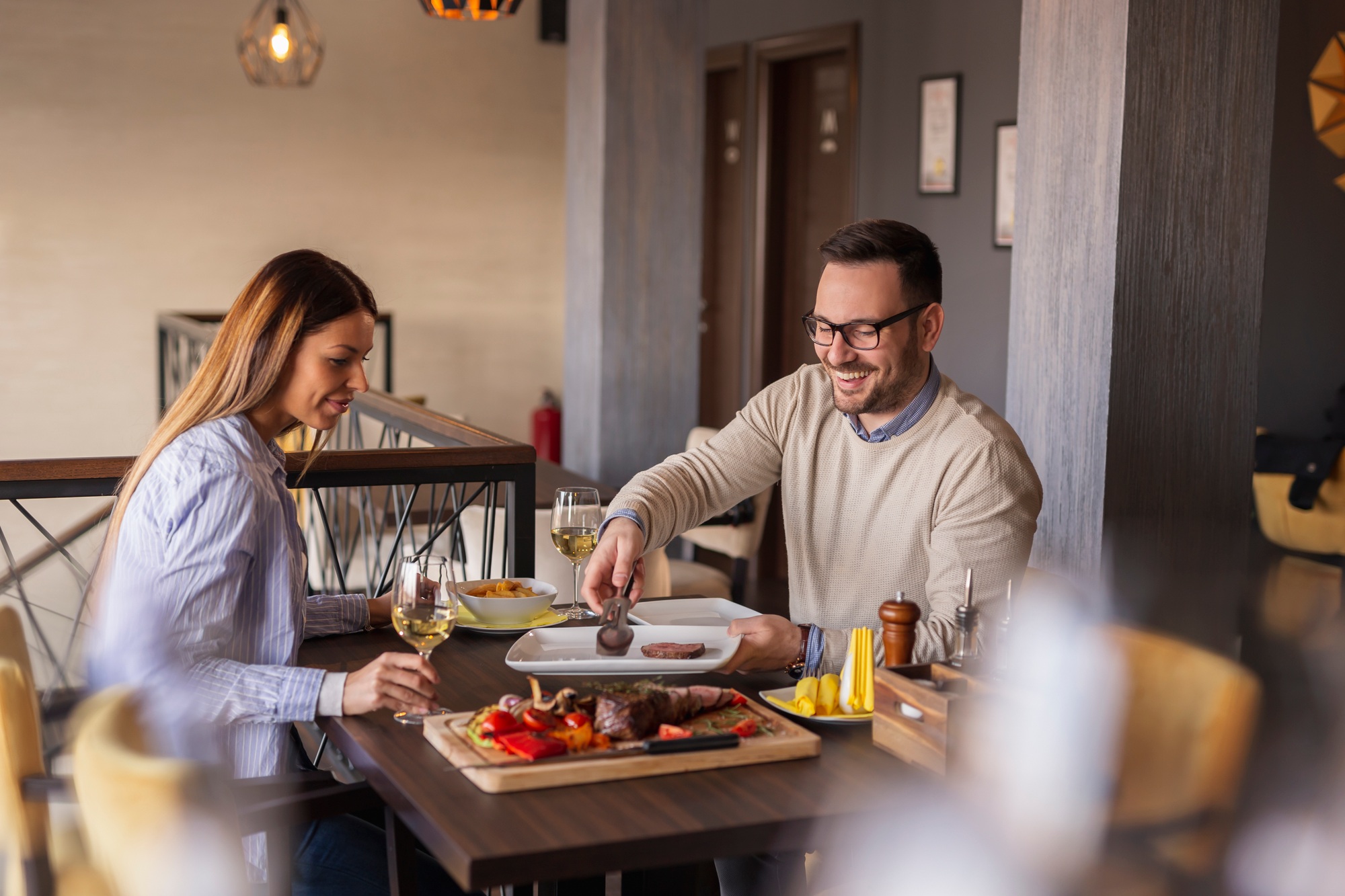 Couple on a date in restaurant
