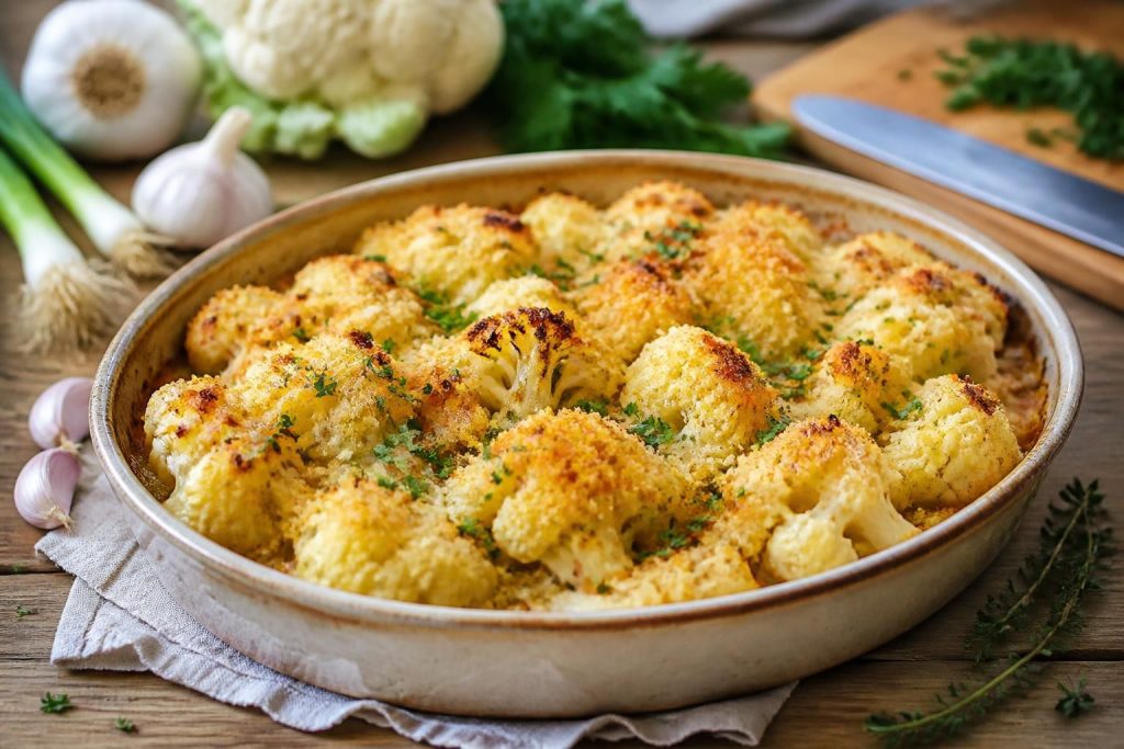 savourez un gratin de chou-fleur léger et gourmand, sans béchamel ni crème, pour un plat sain et délicieux qui surprendra vos papilles.