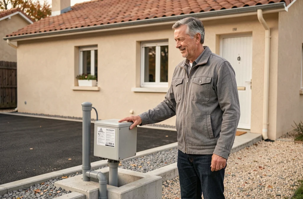 Propriétaire présentant la mise en conformité de la séparation eaux pluviales et eaux usées de son pavillon