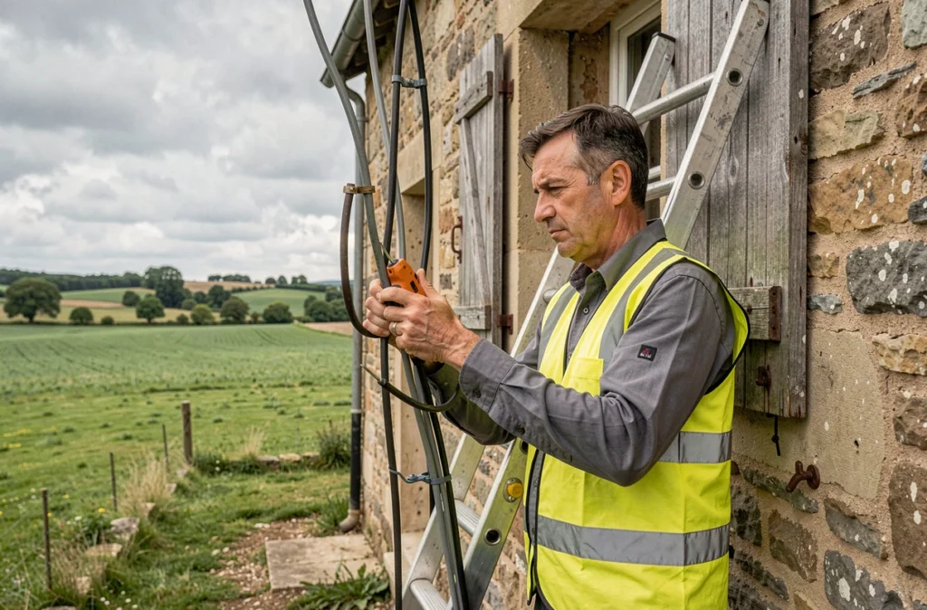 Électricien Lapierre réalisant une installation électrique sur une maison à Fauverney en Bourgogne